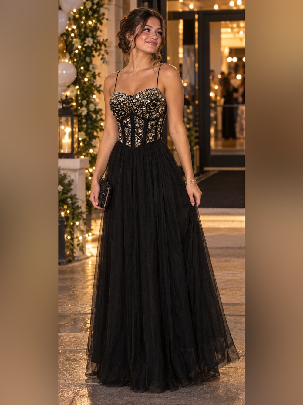 Blondie Nites by Stacy Sklar Black Beaded Corset Prom Dress Size 9